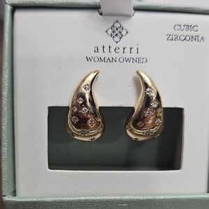 New Atterri Paisley Drop Gold& Cubic Zirconia Earrings‎ Lead Safe Nickle Free